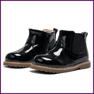 Vintage Leather Embroidered Toddler Girls Boots Mid Calf Water Resistant